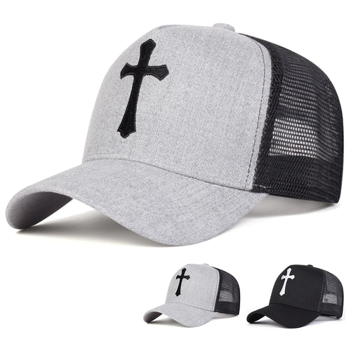 Unisex Cross Embroidery Baseball Net Caps Adjustable Casual Hats Spring Summer Outdoor Sunscreen Hat