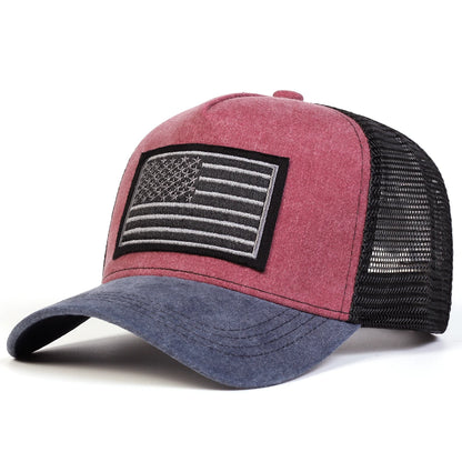 Unisex American Flag Embroidery Washed Baseball Net Caps Spring Summer Outdoor Adjustable Casual