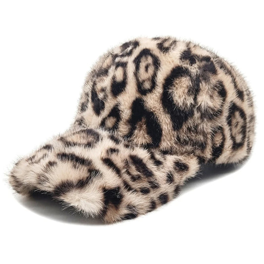 Chic Leopard Print Plush Baseball Cap for Women - Lightweight, Adjustable, Perfect for Fall/Winter