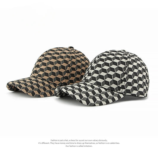 Sunscreen Hat for Men's New Personalized Three Dimensional Checkered Hardtop Baseball Hat for Women's Retro Fashion