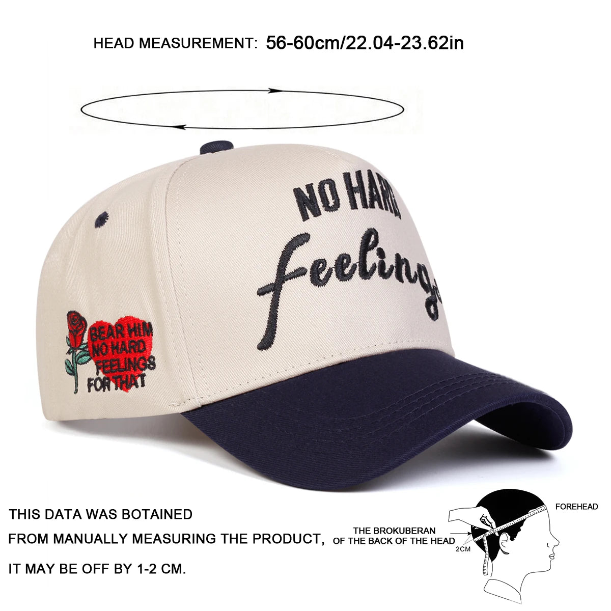 Unisex No Hard Feelings Embroidery Side Love Rose Baseball Caps Spring Autumn Outdoor Adjustable