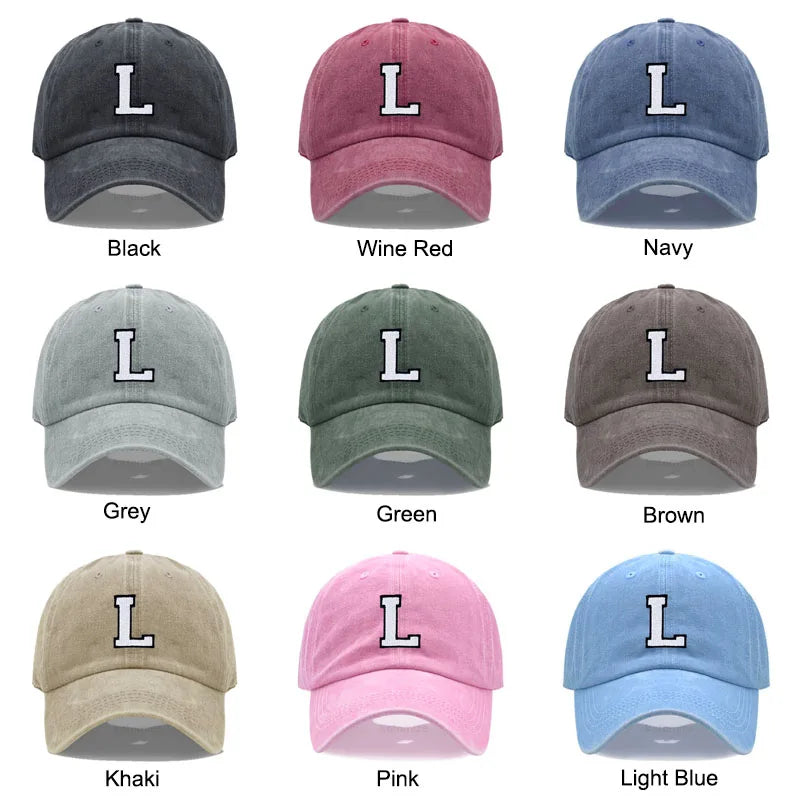 Initial Letter A-Z Embroidery Baseball Cap Men Womne Washed Cotton Dad Hats Team Sport Visors