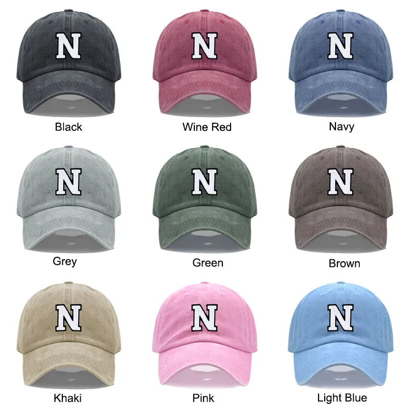 Initial Letter A-Z Embroidery Baseball Cap Men Womne Washed Cotton Dad Hats Team Sport Visors