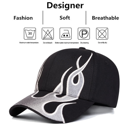Unisex Flame Embroidery Baseball Caps Spring Autumn Outdoor Adjustable Casual Hats Hip Hop Hat
