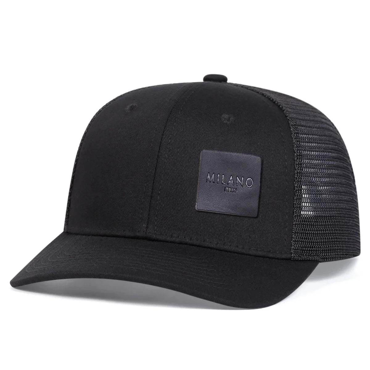 Unisex Milano Letter Black Leather Label Baseball Net Cap Spring Summer Outdoor Adjustable Casual