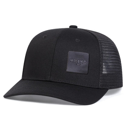 Unisex Milano Letter Black Leather Label Baseball Net Cap Spring Summer Outdoor Adjustable Casual