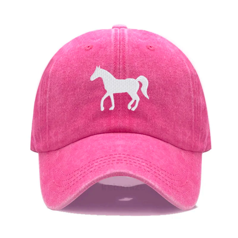 Horse Embroidered Baseball Cap Women Men Adjustable Washed Cotton Dad Hat Unisex Classic Golf Caps