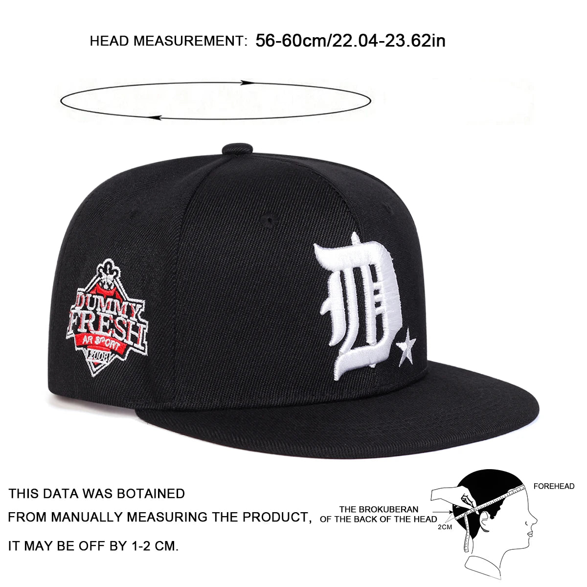 Unisex D Letter Side Dummy Fresh Embroidery Hip-Hop Hats Spring Autumn Outdoor Adjustable Casual