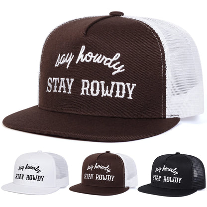 Unisex Stay Rowdy Embroidery Hip-Hop Net Hats Spring Summer Outdoor Adjustable Casual Baseball Caps