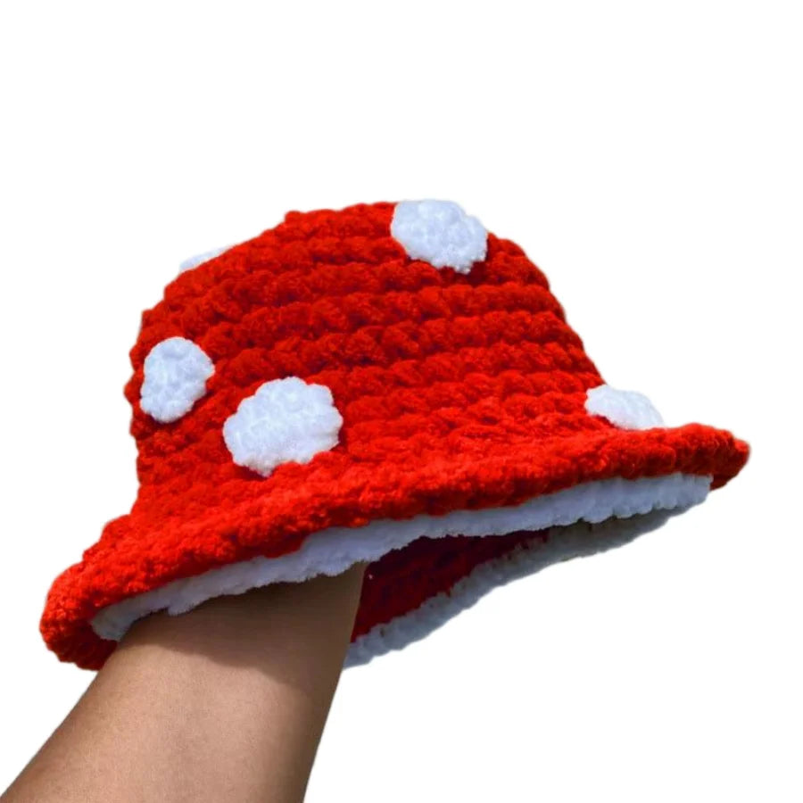 Christmas Fall Winter Crochet Bucket Hat Unisex Cute Mushroom Berets For Women Warm Fluffy Handmade Knitted Hats Gift Couple Hat