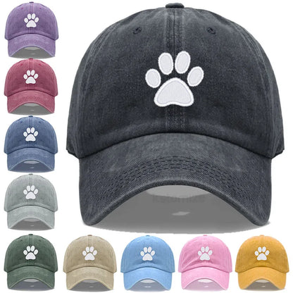 Dog Paw Embroidered Baseball Cap Women Men Adjustable Washed Cotton Dad Hat Unisex Classic Golf Caps