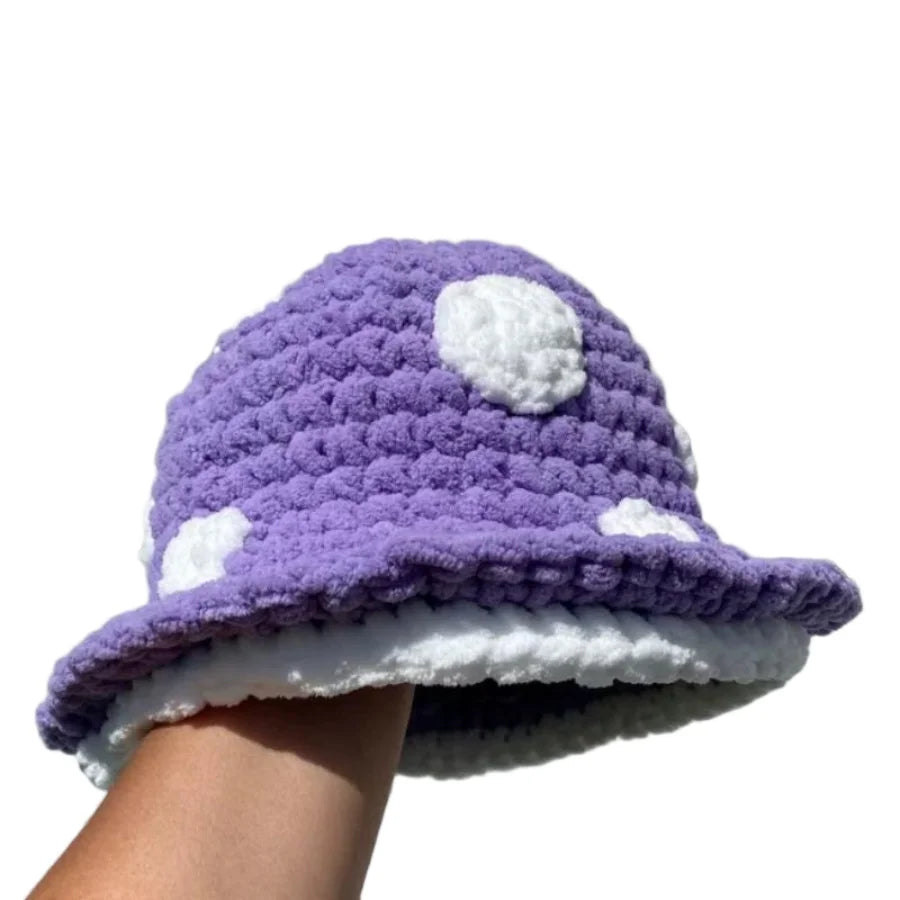 Christmas Fall Winter Crochet Bucket Hat Unisex Cute Mushroom Berets For Women Warm Fluffy Handmade Knitted Hats Gift Couple Hat
