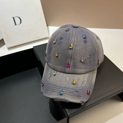 Luxury Water Diamond Baseball Caps Korean Designer Manual Personalized Sun Hat Men Women Youth Trend  Water Washed Snapback Cap