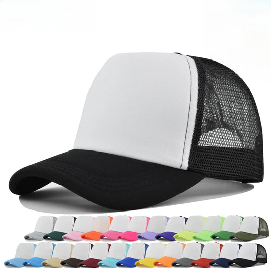 1PC Fashion Unisex Plain Baseball Cap Adjustable Trucker Flat Visor Cap Snapback Mesh Curved Men Women Casual Sun Summer Hat