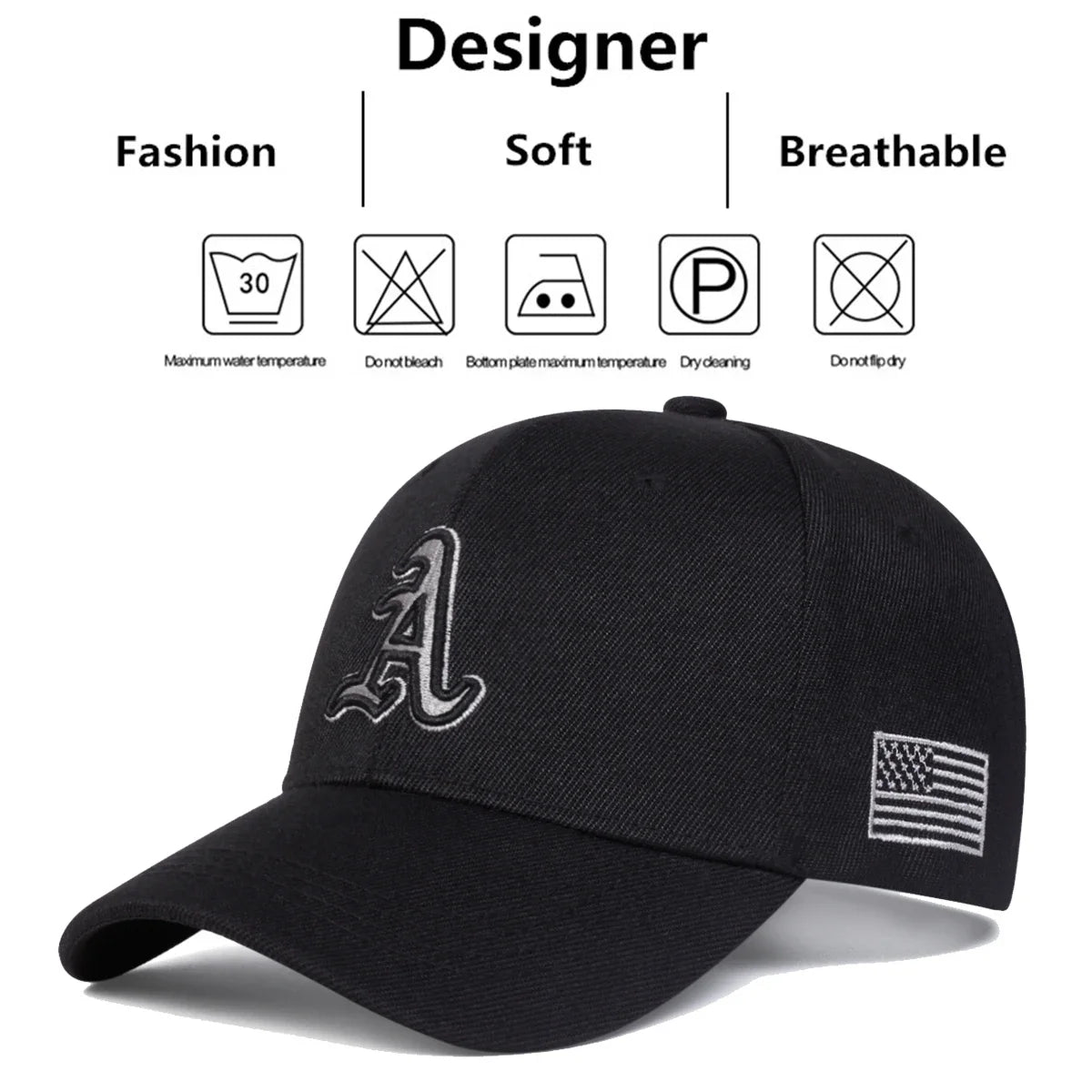 Unisex Letter Embroidery Side American Flag Baseball Cap Spring Autumn Outdoor Adjustable Casual Hat
