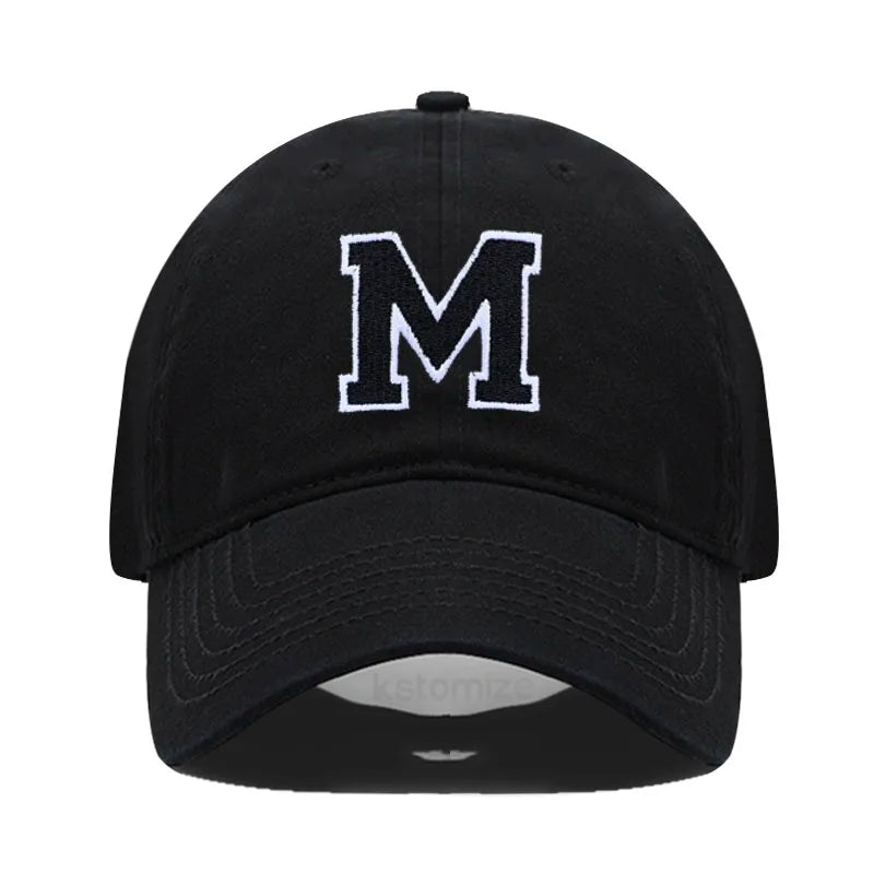 Initial Letter A-Z Embroider Baseball Cap Men Womne Soft Cotton Team Sport Visors Snapback Caps
