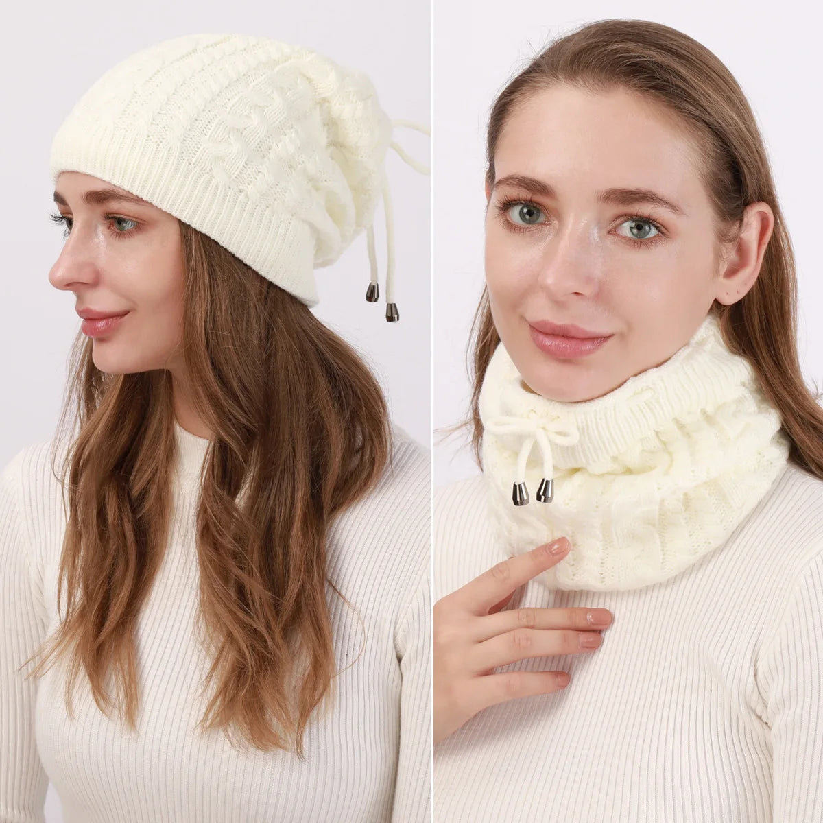 Women Stretchy Knitted Skullies Beanies Hat Solid Snood Scarf Warm Beanie Womem Autumn Winter Female