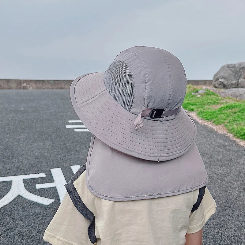 Xinbaoguan 100% Polyester Spring/Summer Outdoor Sunscreen for Boys and Girls, Big brim Shawl, Neck Protection Fisherman's Hat