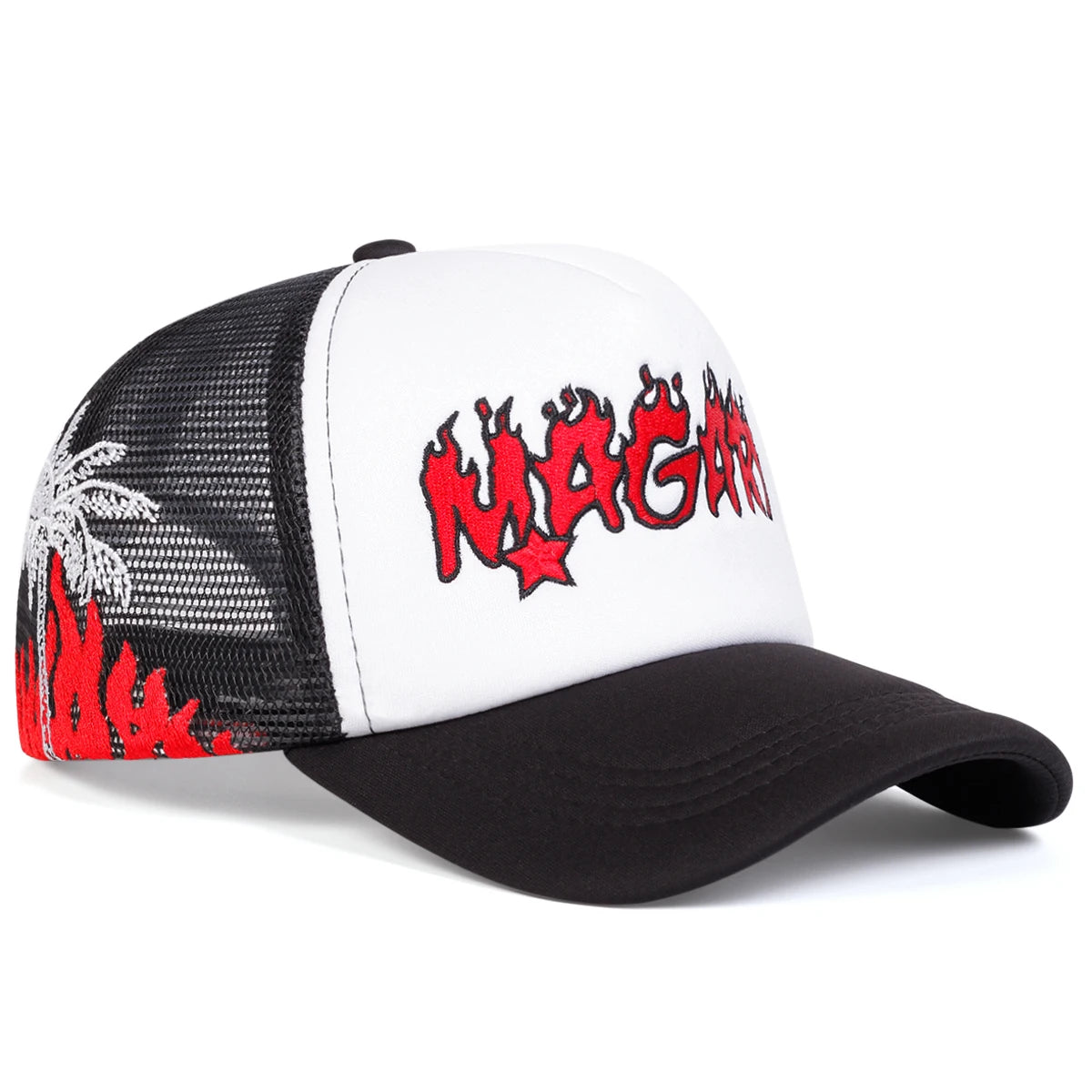 Unisex Magari Flame Embroidery Baseball Net Caps Spring Summer Outdoor Adjustable Casual Hats
