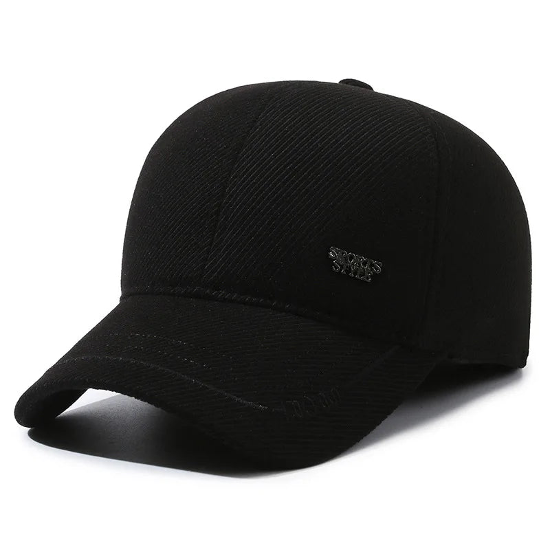 Men Warm Thick Autumn Winter Baseball Caps Male Sport Visors Earflaps Dad Snapback Cap Hat - Thick