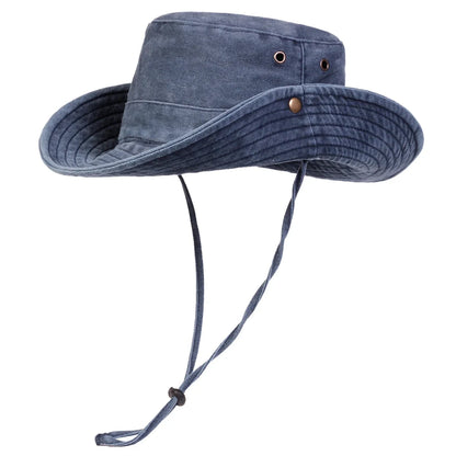 Men Big Eaved Solid Color Washed Bucket Hats Fishermen Caps Outdoor Casual Cap Sunscreen Hat