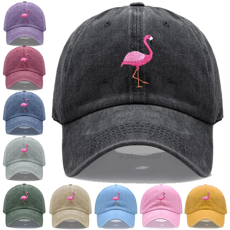 Animal Embroidery Flamingo Baseball Caps Men Women Retro Soft Washed Cotton Dad Hat Snapback Cap