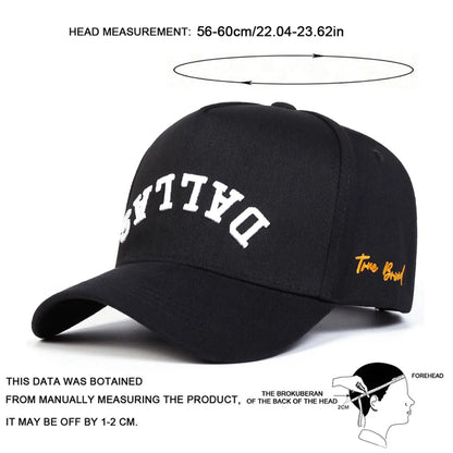 Unisex Dallas Letter Embroidery Baseball Caps Spring Autumn Outdoor Adjustable Casual Hats Hip Hop