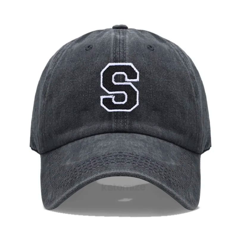 Initial Letter A-Z Embroider Baseball Cap Men Womne Washed Cotton Dad Hat Team Sport Visors Snapback