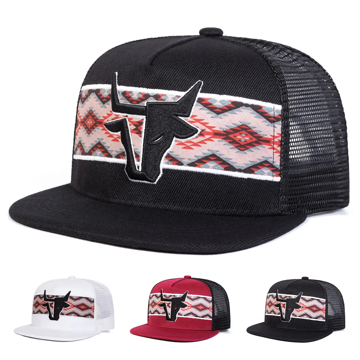 Unisex Personalized Bull Head Embroidery Hip-Hop Net Hats Spring Summer Outdoor Adjustable Casual