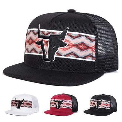 Unisex Personalized Bull Head Embroidery Hip-Hop Net Hats Spring Summer Outdoor Adjustable Casual