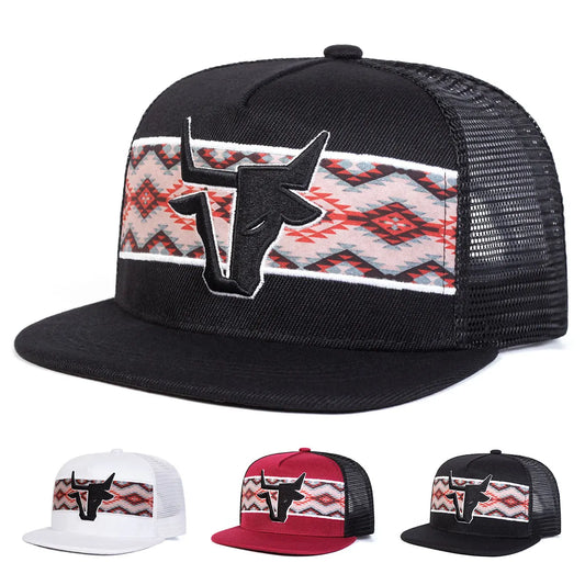 Unisex Personalized Bull Head Embroidery Hip-Hop Net Hats Spring Summer Outdoor Adjustable Casual