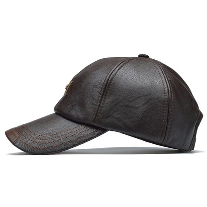 Men Leather Baseball Cap Hip Hop Casual Adjustable Winter Warm Hat Snapback Pu Trucker Caps Gorras
