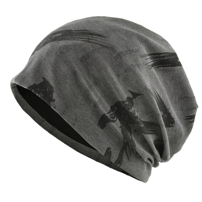 Unisex Chinese-Style Letter-Print Slouchy Beanie Men Women Fashion Loose Style Bonnet Cap Spring Autumn Casual Sport Hats