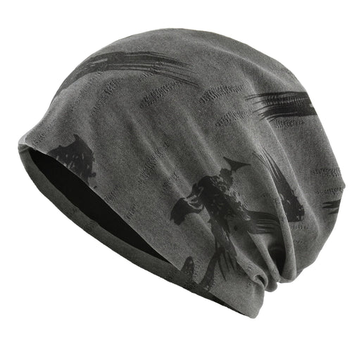 Unisex Chinese-Style Letter-Print Slouchy Beanie Men Women Fashion Loose Style Bonnet Cap Spring Autumn Casual Sport Hats