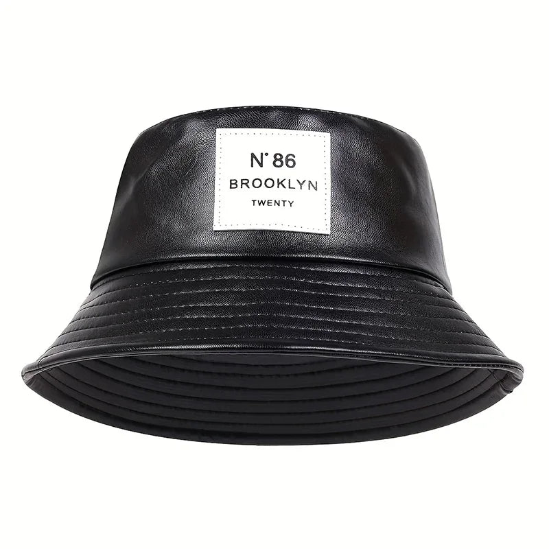 Unisex Brooklyn Panama Bucket Hat Pu Leather Fisherman Outdoor Travel Sunscreen Hats Men Women