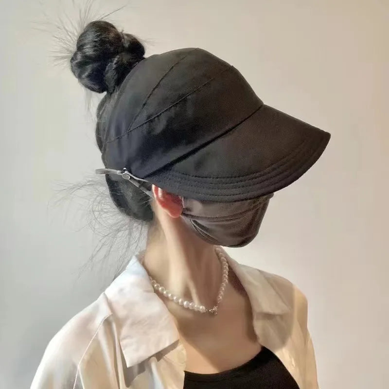 Summer Wide Brim Sunhat Women Sun Hats Foldable Adjustable Outdoor Beach Bucket Hat UV Protection Visors Fisherman Ponytail Caps