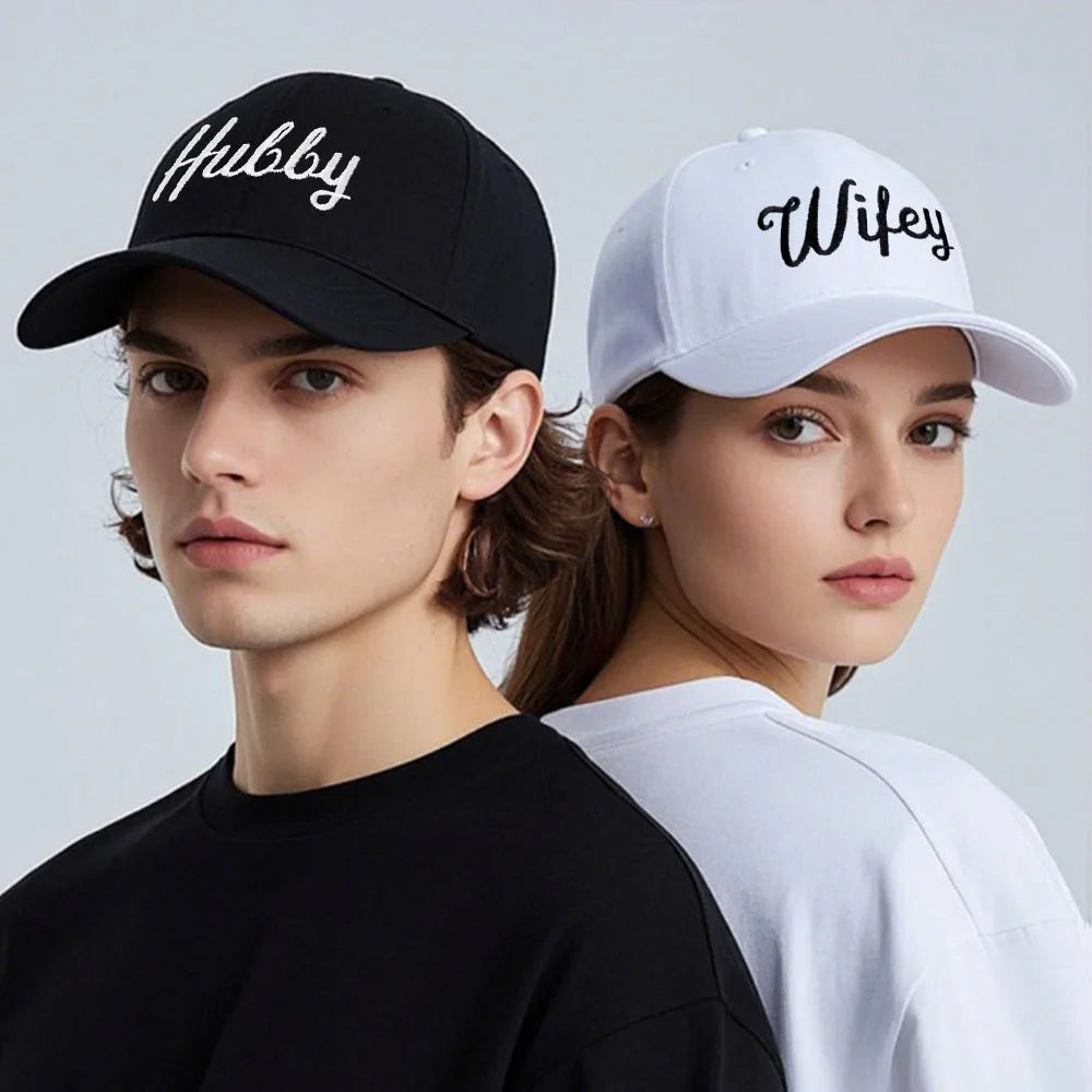 Embroidered Wifey Hubby Hat Soft Cotton Adjustable Couple Baseball Cap Men Women Wholesale