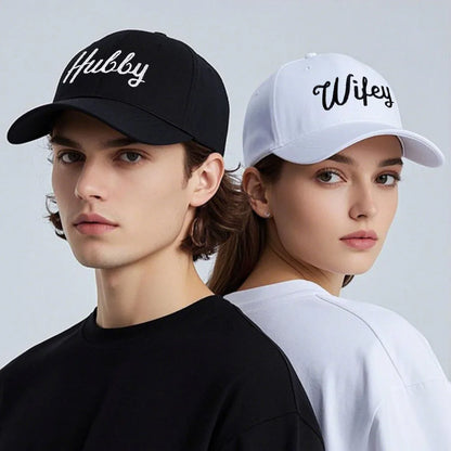 Embroidered Wifey Hubby Hat Soft Cotton Adjustable Couple Baseball Cap Men Women Wholesale