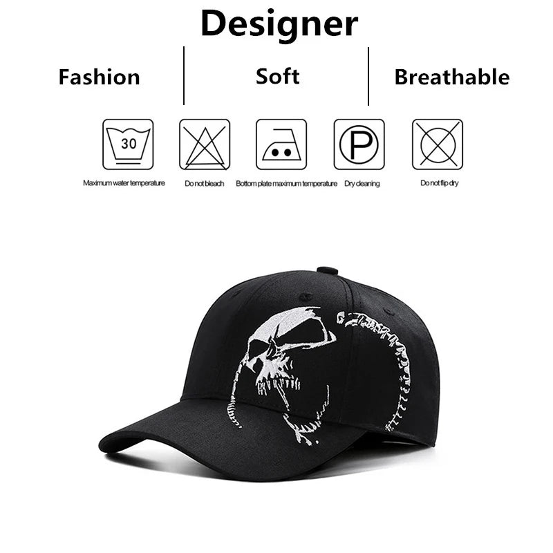 Unisex Side Skull Pattern Embroidery Baseball Caps Spring Autumn Outdoor Adjustable Casual Hats