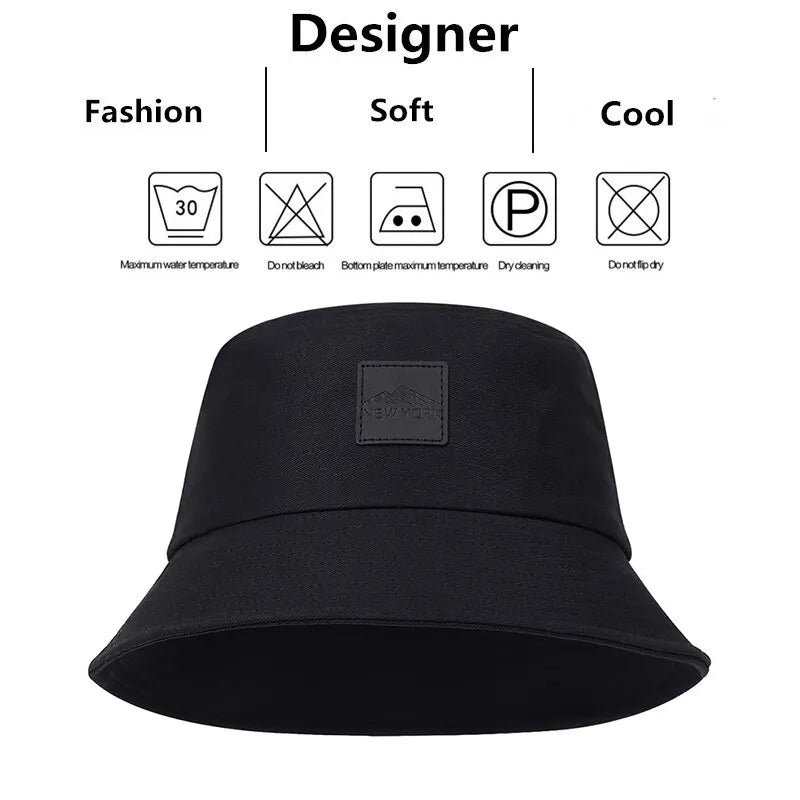 Unisex York Leather Label Personality Bucket Hats Fishermen Caps Outdoor Casual Cap Sunscreen Hat