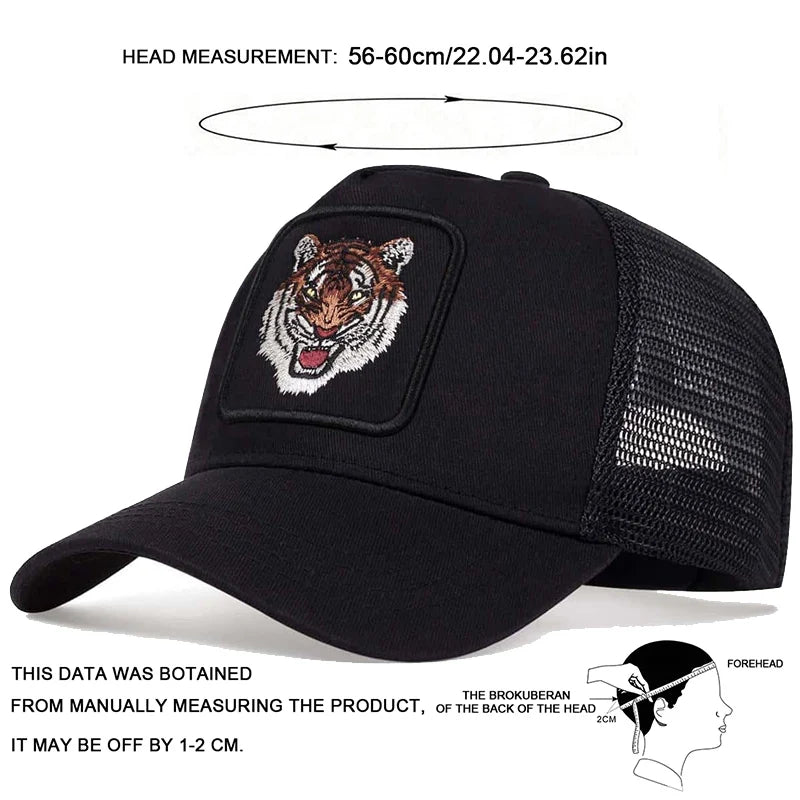 Unisex Tiger Embroidery Baseball Net Caps Spring Summer Outdoor Adjustable Casual Hats Sunscreen Hat