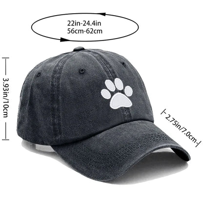 Dog Paw Embroidered Baseball Cap Women Men Adjustable Washed Cotton Dad Hat Unisex Classic Golf Caps