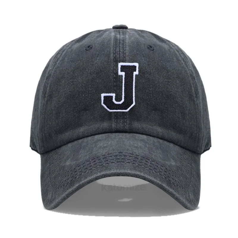 Initial Letter A-Z Embroider Baseball Cap Men Womne Washed Cotton Dad Hat Team Sport Visors Snapback
