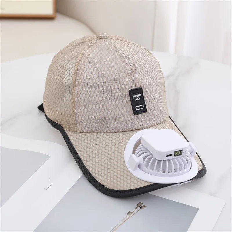 Summer Mesh Solar Energy Fan Baseball Cap Men Women Adjustable Breathable Caps Quick Dry Running Hat
