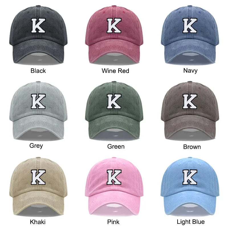 Initial Letter A-Z Embroidery Baseball Cap Men Womne Washed Cotton Dad Hats Team Sport Visors