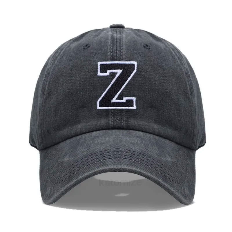 Initial Letter A-Z Embroider Baseball Cap Men Womne Washed Cotton Dad Hat Team Sport Visors Snapback