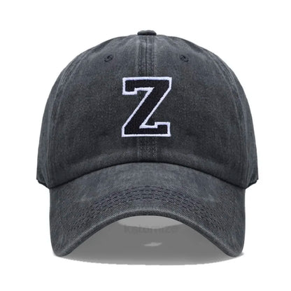Initial Letter A-Z Embroider Baseball Cap Men Womne Washed Cotton Dad Hat Team Sport Visors Snapback