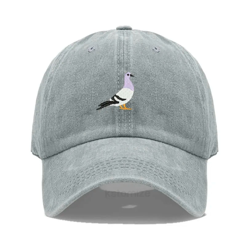 Pigeon Embroidery Baseball Cap Women Men Adjustable Soft Washed Cotton Dad Hat Unisex Classic Golf
