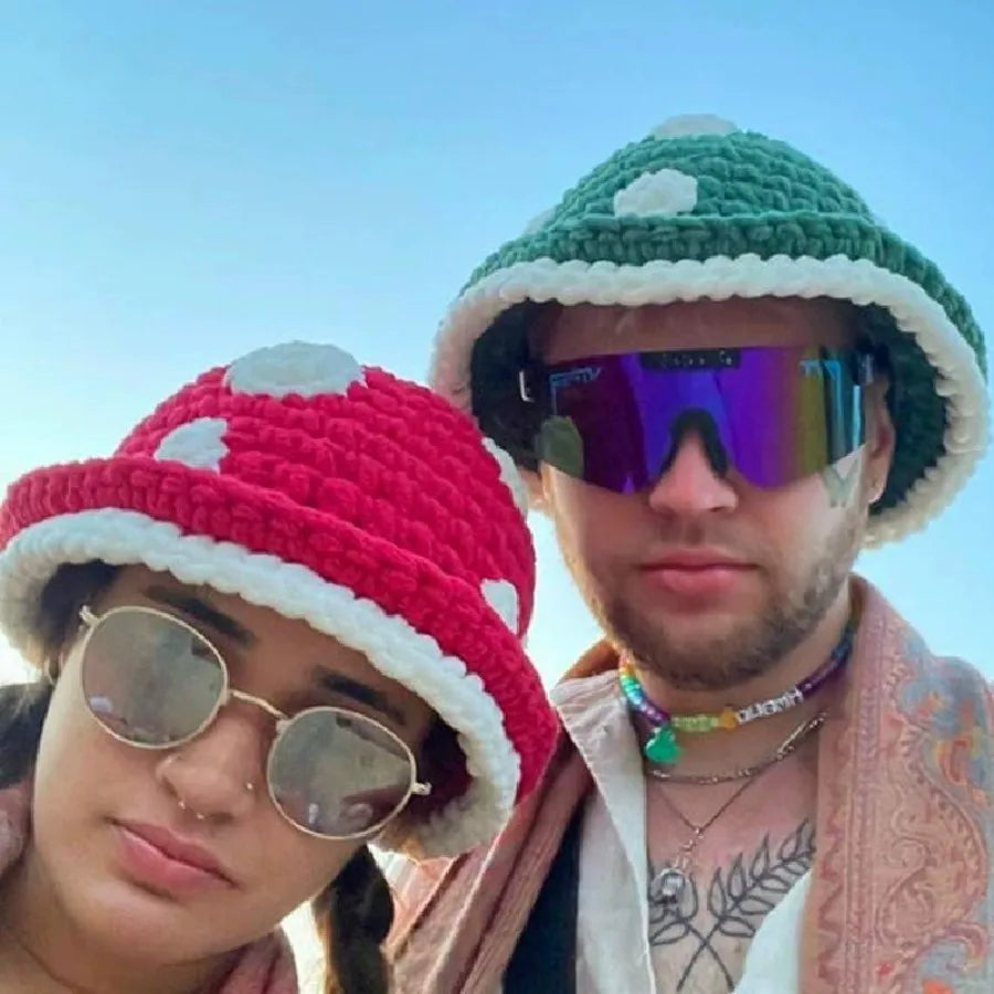 Christmas Fall Winter Crochet Bucket Hat Unisex Cute Mushroom Berets For Women Warm Fluffy Handmade Knitted Hats Gift Couple Hat