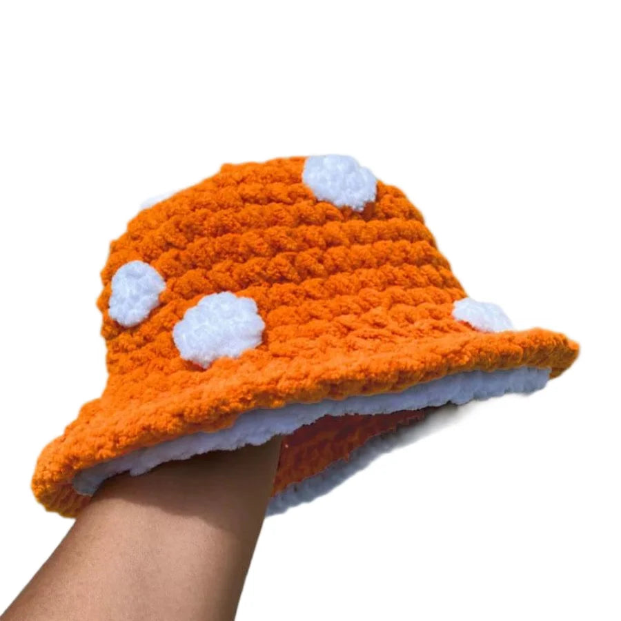 Christmas Fall Winter Crochet Bucket Hat Unisex Cute Mushroom Berets For Women Warm Fluffy Handmade Knitted Hats Gift Couple Hat
